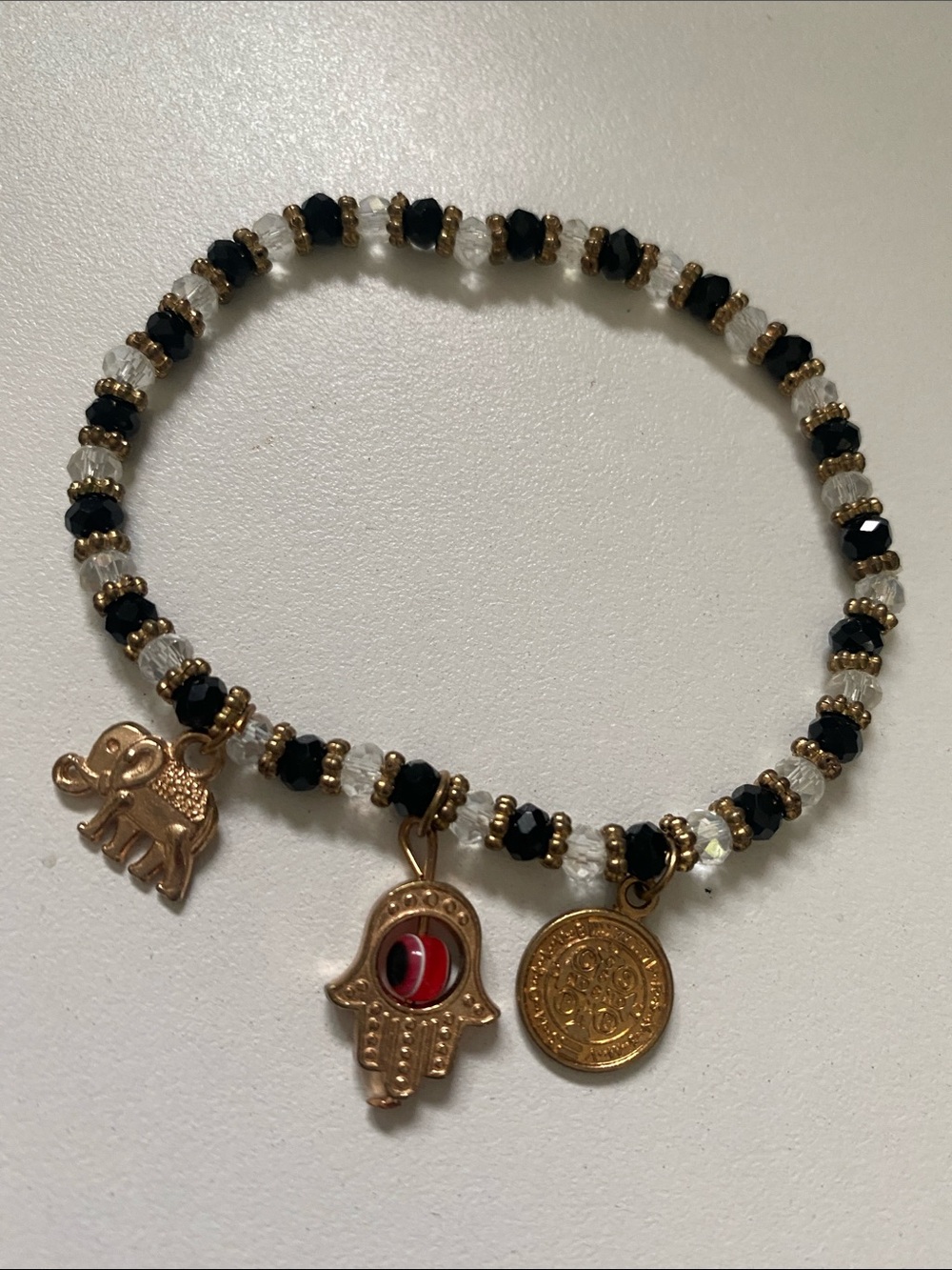 Vintage Gold-Tone Hamsa, 🪬 Elephant & Coin Beaded crystal Bracelet